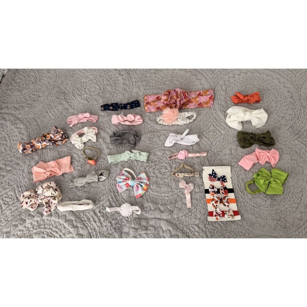 Baby Girl Headband Bow Lot 29pc Mixed Styles Nylon Floral Solid Holiday Set